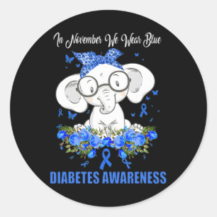 In November We Wear Blue Elephant Diabetes Awarene Classic Round Sticker