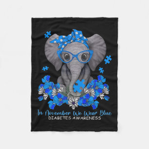 In November We Wear Blue Elephant Diabetes Awarene Fleece Blanket