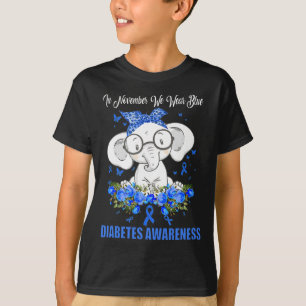 In November We Wear Blue Elephant Diabetes Awarene T-Shirt