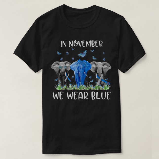 In November We Wear Blue Elephants T1D Diabetes Aw T-Shirt (Design Front)