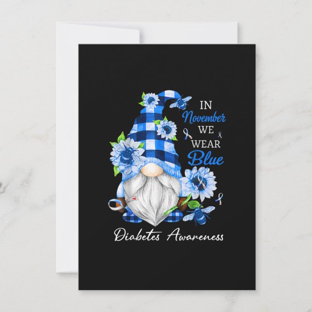 In November We Wear Blue Gnome Diabetes Awareness Invitation (Front)
