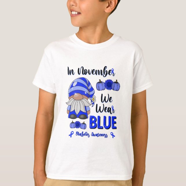 In November We Wear Blue: Gnome Diabetes Awareness T-Shirt (Front)