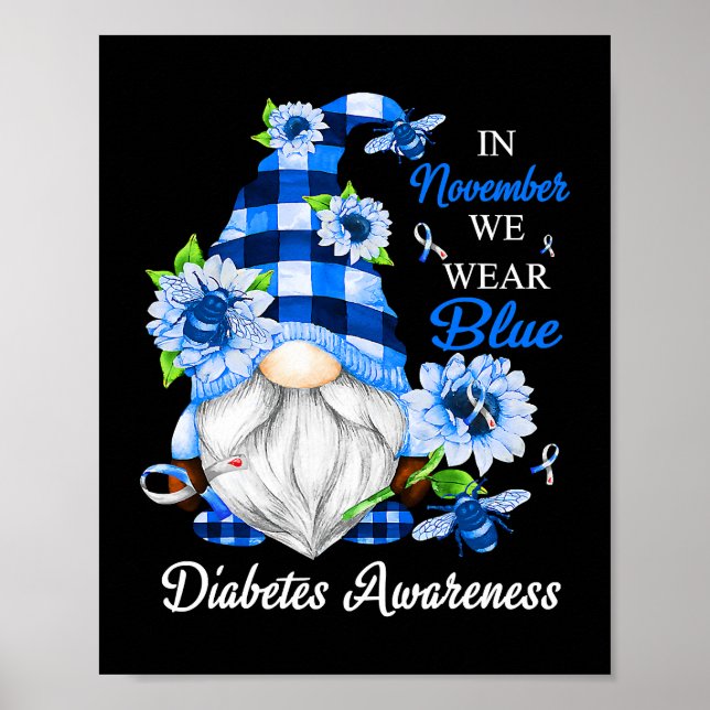 In November We Wear Blue Gnomes Diabetes Awareness Poster (Front)
