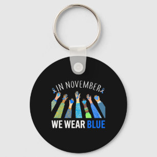 In November We Wear Blue Hands Diabetes Awareness Key Ring