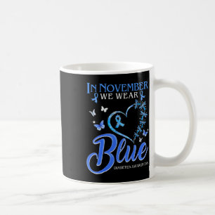In November We Wear Blue Heart Butterfly Diabetes Coffee Mug