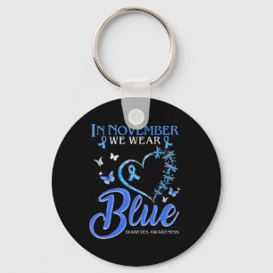 In November We Wear Blue Heart Butterfly Diabetes Key Ring