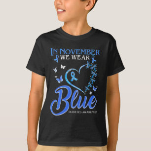 In November We Wear Blue Heart Butterfly Diabetes T-Shirt