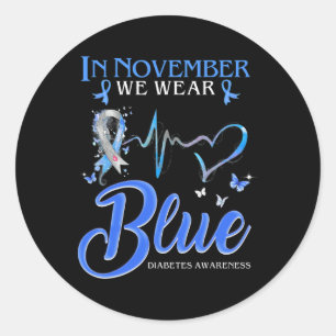 In November We Wear Blue Heartbeat Diabetes Awaren Classic Round Sticker