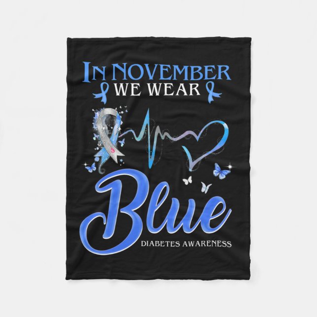 In November We Wear Blue Heartbeat Diabetes Awaren Fleece Blanket (Front)