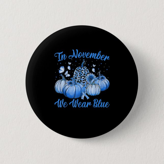 In November We Wear Blue Leopard Pumpkin Diabetes 6 Cm Round Badge (Front)