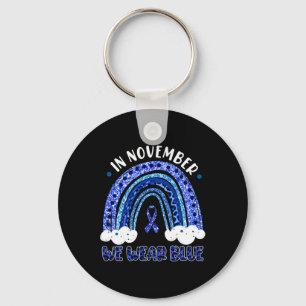 In November We Wear Blue Leopard Rainbow Diabetes Key Ring