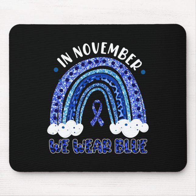 In November We Wear Blue Leopard Rainbow Diabetes  Mouse Mat (Front)