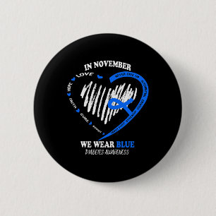In November We Wear Blue Messy Bun Diabetes Awaren 6 Cm Round Badge