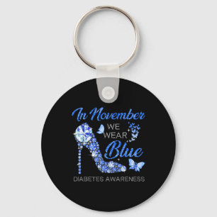 In November We Wear Blue Ribbon High Heel Diabetes Key Ring