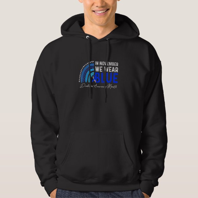 In November We Wear Blue Ribbon Rainbow Diabetes A Hoodie (Front)