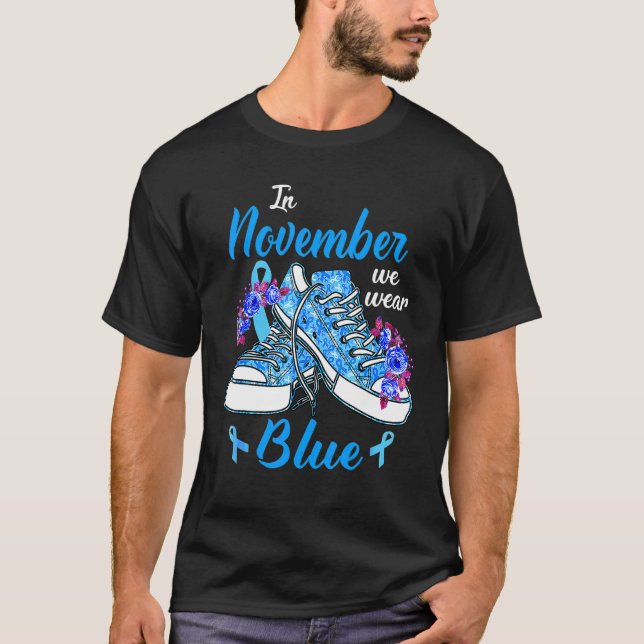 In November We Wear Blue Shoes Flower Diabetes Awa T-Shirt (Front)