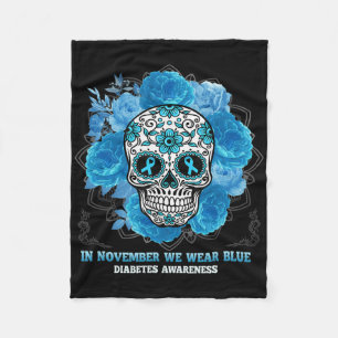 In November We Wear Blue Sugar Skull Diabetes Awar Fleece Blanket