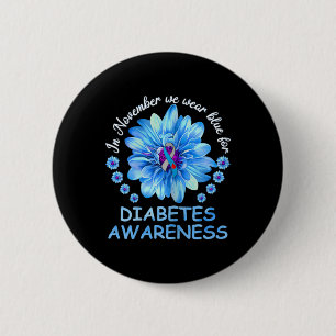 In November We Wear Blue Sunflower Diabetes Awaren 6 Cm Round Badge