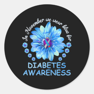 In November We Wear Blue Sunflower Diabetes Awaren Classic Round Sticker