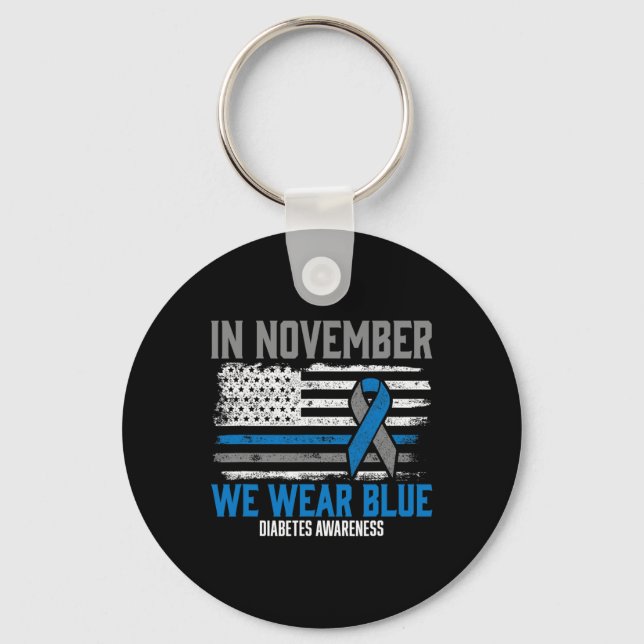 In November we Wear Blue T1D T2D Diabetic Diabetes Key Ring (Front)