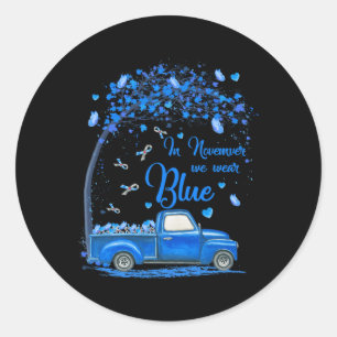 In November We Wear Blue Truck Butterfly Diabetes Classic Round Sticker