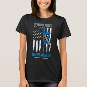 In November We Wear Blue Usa Flag Diabetes Awarene T-Shirt