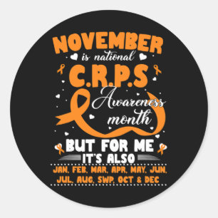 In November We Wear Orange Ribbon CRPS Awareness M Classic Round Sticker