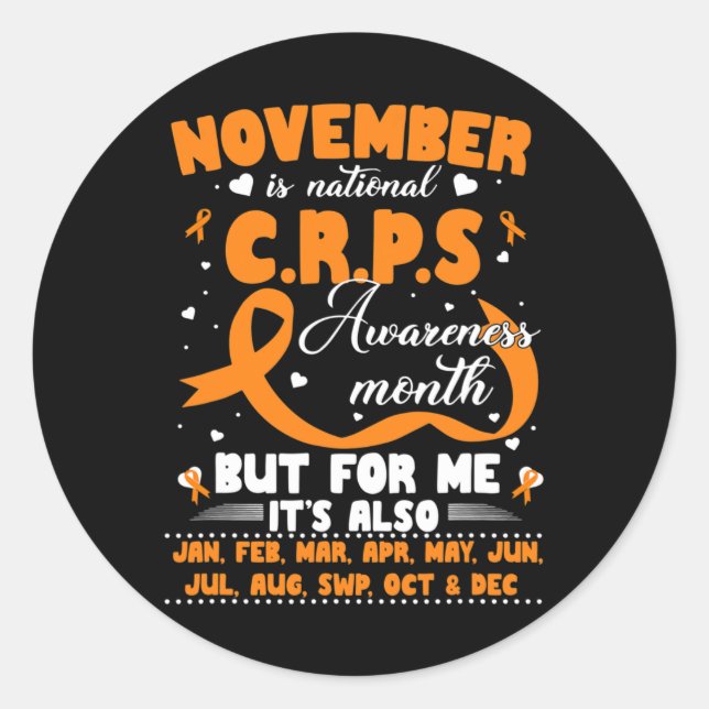 In November We Wear Orange Ribbon CRPS Awareness M Classic Round Sticker (Front)