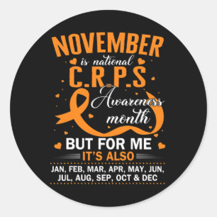 In November We Wear Orange Ribbon CRPS Awareness M Classic Round Sticker
