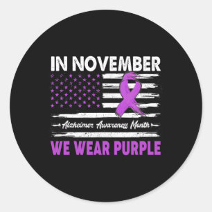 In November We Wear Purple Heimerheimer Awareness Classic Round Sticker