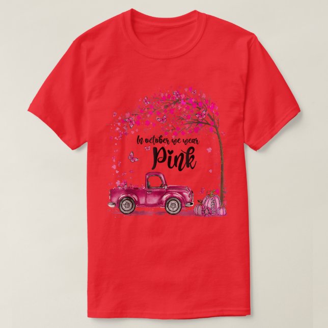 In Oct We Wear Pink Breast Cancer Awareness Pumpki T-Shirt (Design Front)