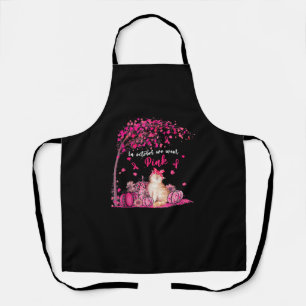 In Oct We Wear Pink Pumpkin Cat Breast Cancer Awar Apron