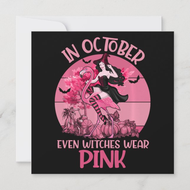 In October Even Witches Wear Pink Tee Breast Invitation (Front)