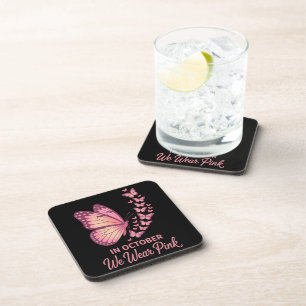 in october pink breast butterfly coaster