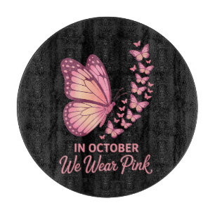 in october pink breast butterfly cutting board