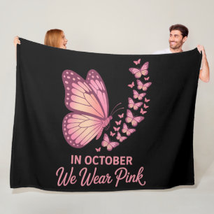 in october pink breast butterfly fleece blanket