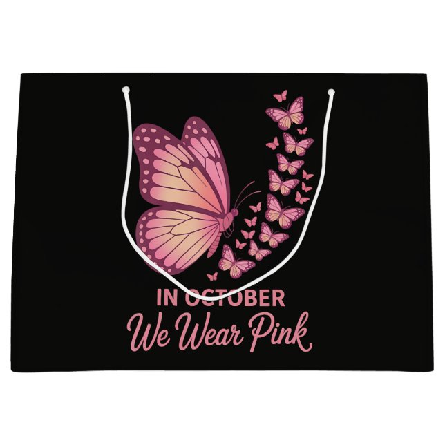In October Pink Breast Butterfly Large Gift Bag (Front)