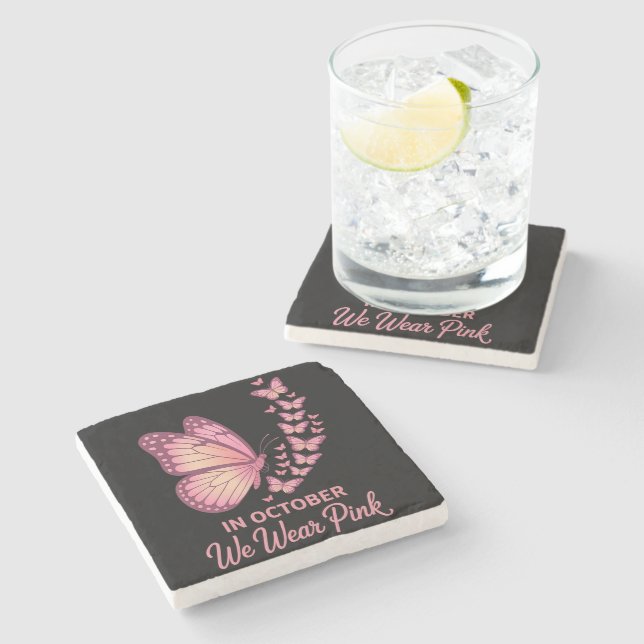 in october pink breast butterfly stone coaster (Side)