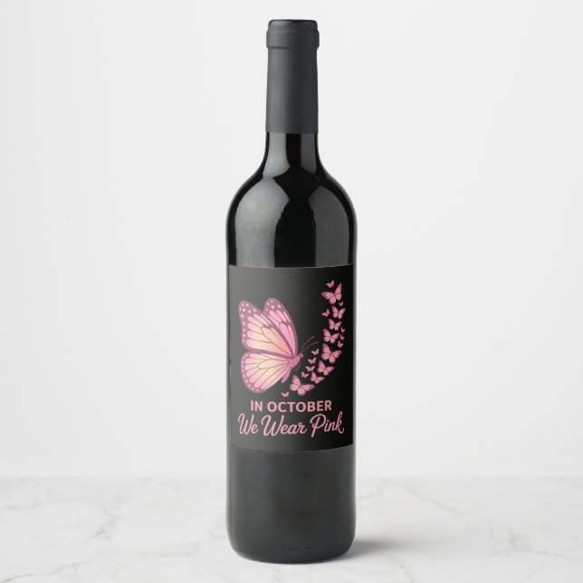 In October Pink Breast Butterfly Wine Label (Front)