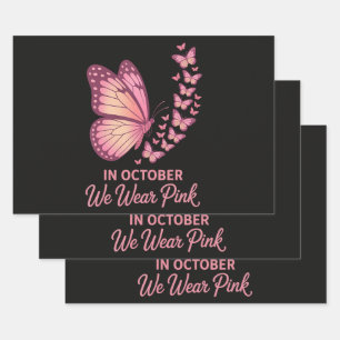 In October Pink Breast Butterfly Wrapping Paper Sheet