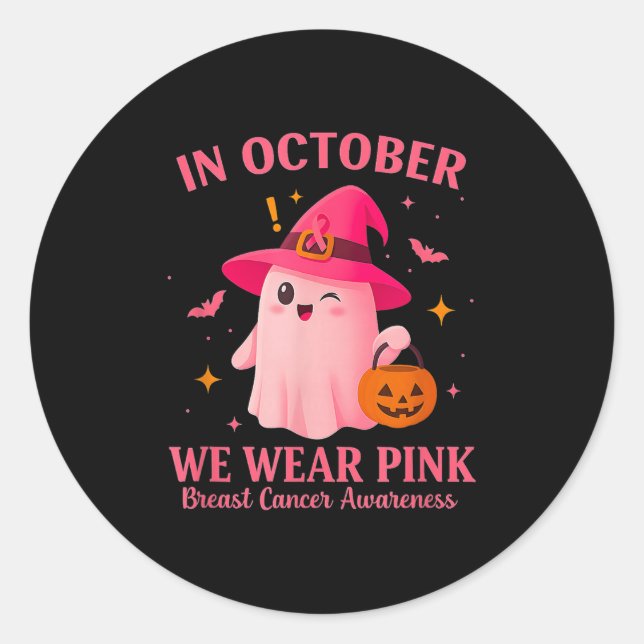 In October We Wear Nk – Breast Cancer Awareness  Classic Round Sticker (Front)