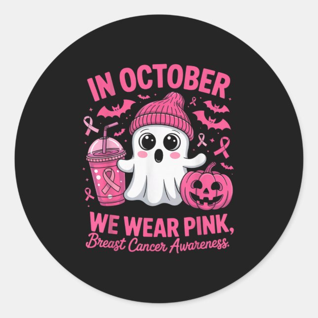 In October We Wear Nk Breast Cancer Awareness Hall Classic Round Sticker (Front)
