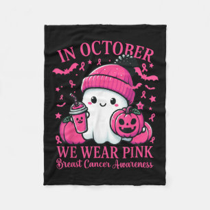 In October We Wear Nk Breast Cancer Boo Ghost Hall Fleece Blanket