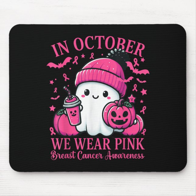 In October We Wear Nk Breast Cancer Boo Ghost Hall Mouse Mat (Front)