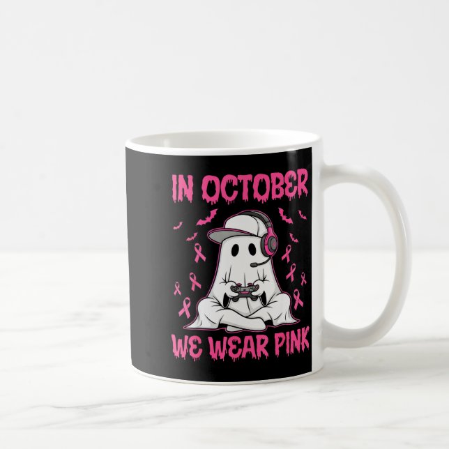 In October We Wear Nk Breast Cancer Gaming Ghost Y Coffee Mug (Right)