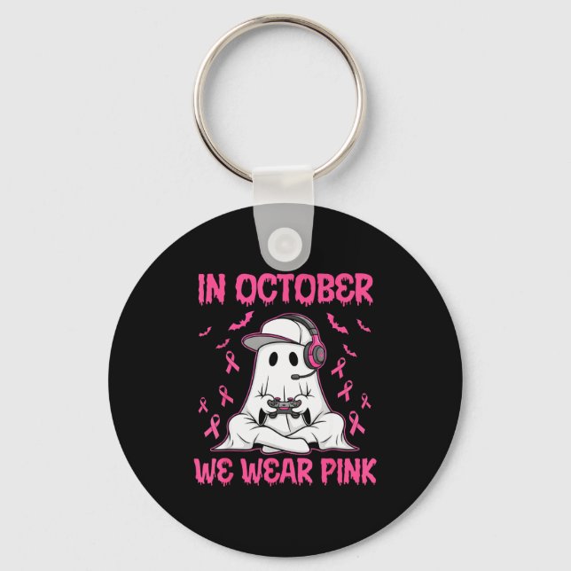 In October We Wear Nk Breast Cancer Gaming Ghost Y Key Ring (Front)