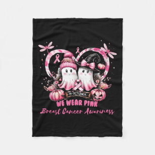 In October We Wear Nk Breast Cancer Heart Dragonfl Fleece Blanket
