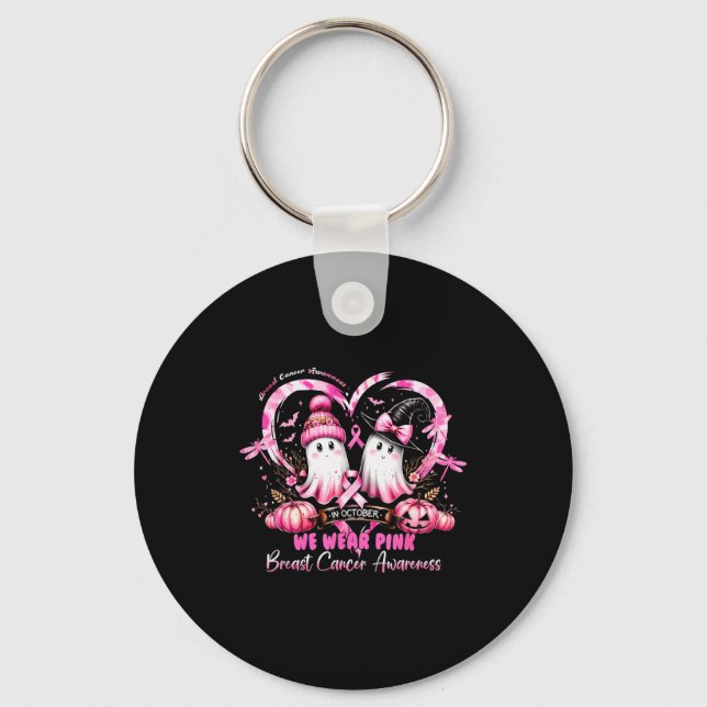 In October We Wear Nk Breast Cancer Heart Dragonfl Key Ring (Front)