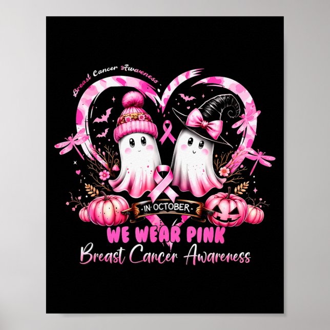 In October We Wear Nk Breast Cancer Heart Dragonfl Poster (Front)