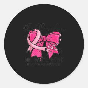 In October We Wear Nk Coquette Breast Cancer Aware Classic Round Sticker